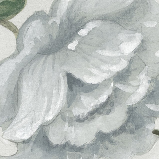 Tapet floral cu flori mari, delicate, pictate in nuante pastelate, cu pasari pe o ramura, pentru un decor romantic si relaxant.