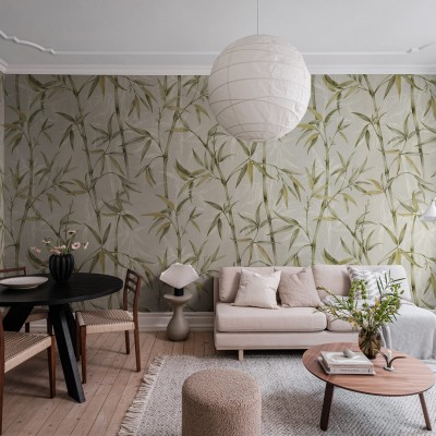 Tapet cu bambus verde, design minimalist, inspirat de natura.