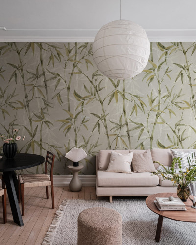Tapet cu bambus verde, design minimalist, inspirat de natura.