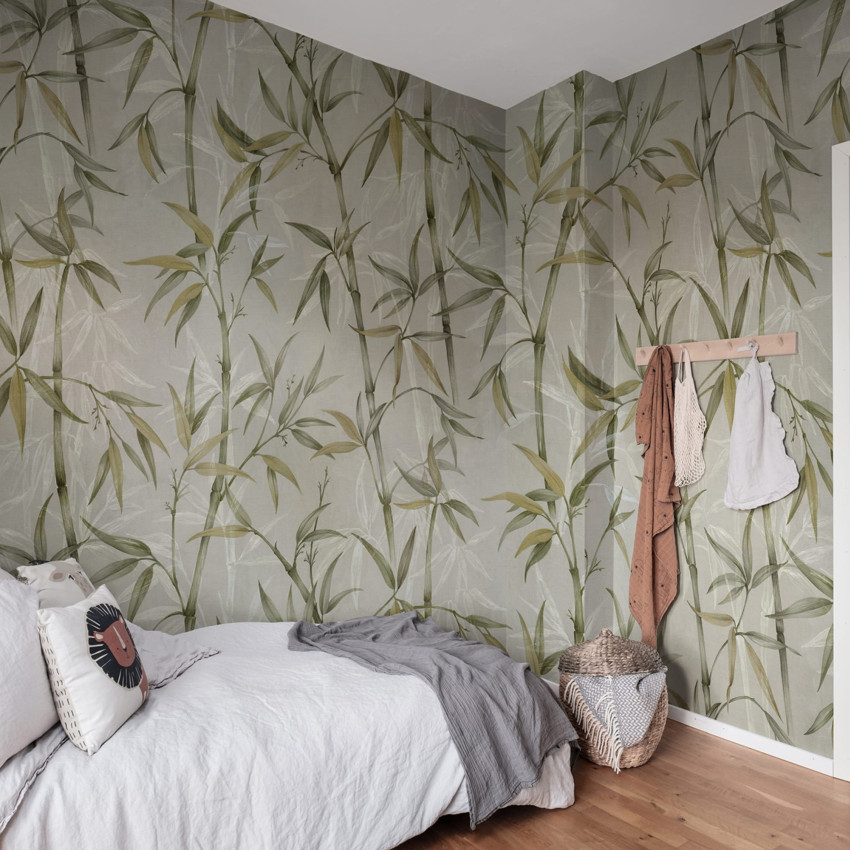 Tapet cu design modern de bambus în nuanțe de gri, Bamboo Garden, Pearl.