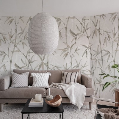 Tapet cu design modern de bambus în nuanțe de gri, Bamboo Garden, Pearl.