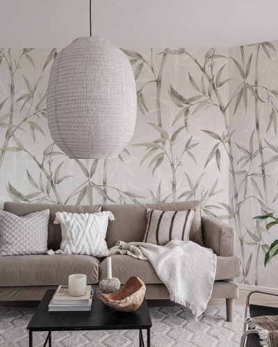 Tapet cu design modern de bambus în nuanțe de gri, Bamboo Garden, Pearl.