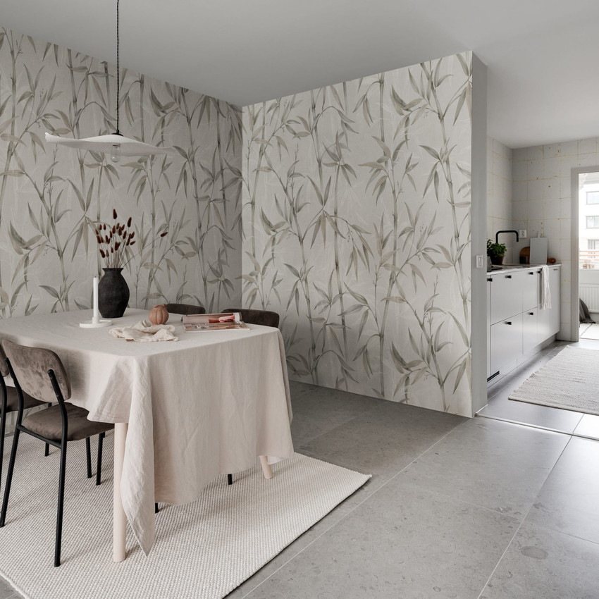 Tapet cu bambus verde, design minimalist, inspirat de natura.