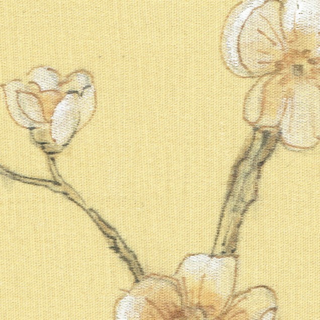 Tapet cu design modern și elegant, Japanese Vases, Saffron. Tapetul prezintă vaze japoneze cu flori, în tonuri de gri, alb și maro.