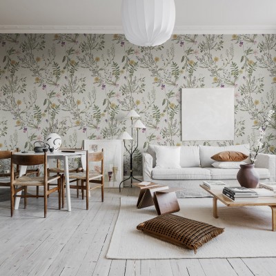 Tapet floral cu flori delicate și alge marine, perfect pentru crearea unei atmosfere relaxante