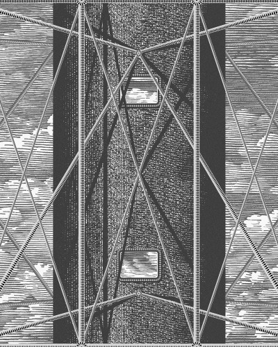 Tapet geometric Skyrise, Graphite, cu un model elegant și grafic imprimat pe un fond gri închis