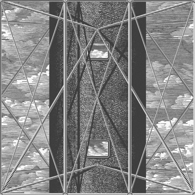 Tapet geometric Skyrise, Graphite, cu un model elegant și grafic imprimat pe un fond gri închis