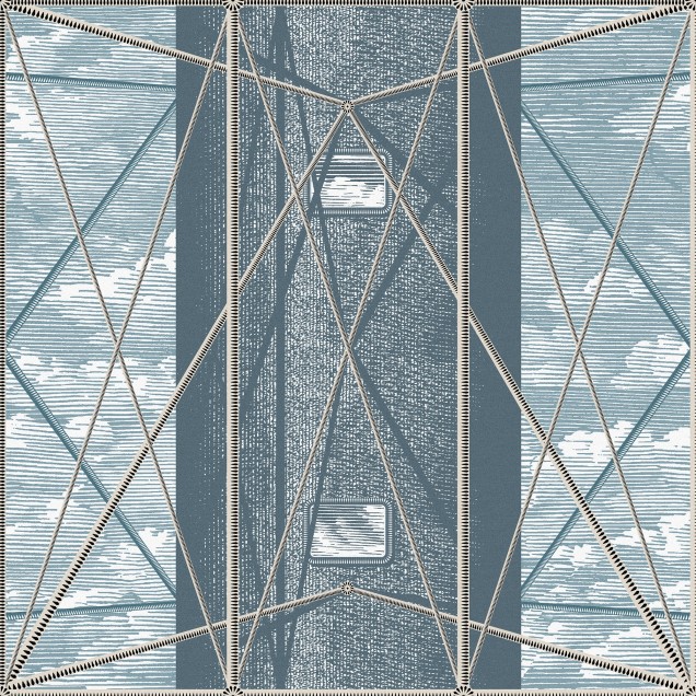Tapet geometric modern, cu nuanțe de albastru deschis și o textură subtilă.