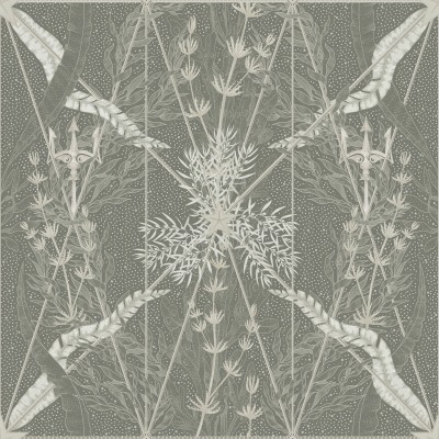 Tapet Seaweed & Stars Green într-un living cu mobilier modern
