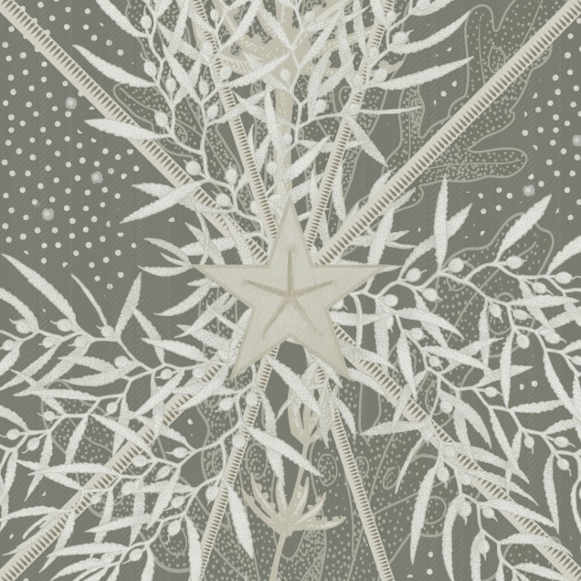 Tapet Seaweed & Stars Green într-un living cu mobilier modern