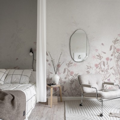 Tapet cu flori decolorate, Stormy Meadow, Dusty Pink
