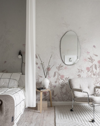 Tapet cu flori decolorate, Stormy Meadow, Dusty Pink