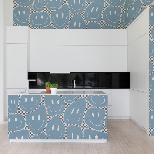 Happy Rebel Blue Chess wallpaper - Blue smileys on a checkered background