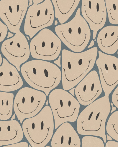 Tapet cu zâmbete Happy Rebel Peach - un design unic cu zâmbete mari, perfect pentru a înveseli orice cameră.