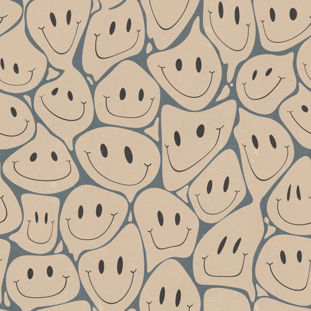 Tapet cu zâmbete Happy Rebel Peach - un design unic cu zâmbete mari, perfect pentru a înveseli orice cameră.