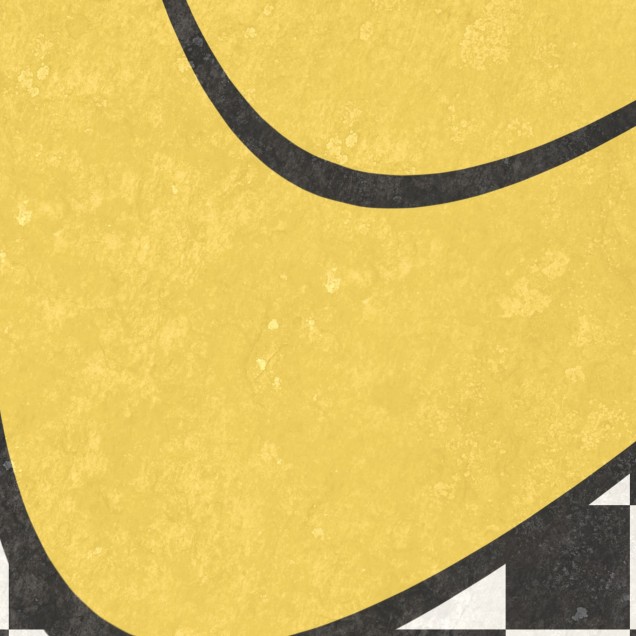 Happy Rebel Sunshine Chess wallpaper cu zâmbete galbene pe un fundal alb-negru în carouri