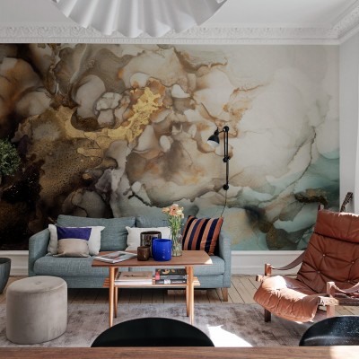 Tapet Cloudi Dust, design abstract cu accente aurii