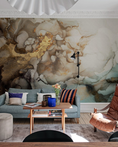 Tapet Cloudi Dust, design abstract cu accente aurii