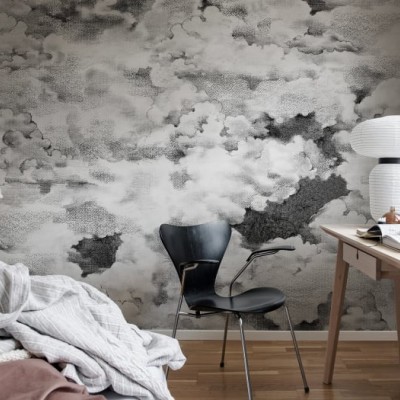 Fototapet Chubby Clouds Graphite cu nori pufoși în nuanțe de gri