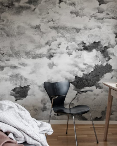 Fototapet Chubby Clouds Graphite cu nori pufoși în nuanțe de gri