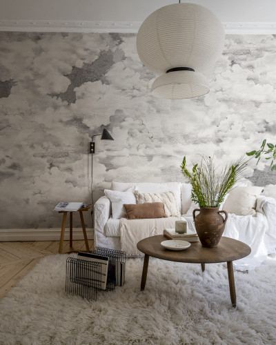 Tapet Chubby Clouds, Vintage, cu un design artistic al unor nori pufoși, pictati cu o ușoară nuanță vintage.
