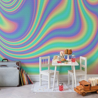 Tapet cu design abstract  Neon Lights,  cu model curcubeu, care adaugă o notă vibrantă oricărei camere