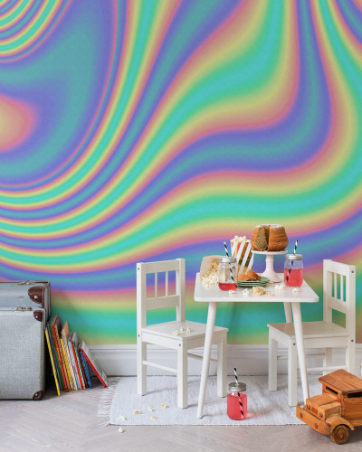 Tapet cu design abstract  Neon Lights,  cu model curcubeu, care adaugă o notă vibrantă oricărei camere