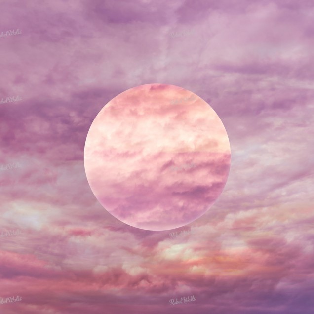 Pink Moon tapet pentru dormitor cu cerul senin în nuanțe pastelate de roz și alb