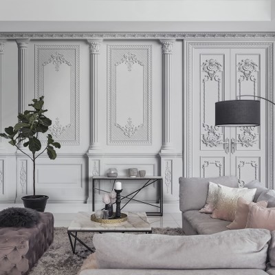 Tapet modern cu design de usi din lemn cu decoratiuni.