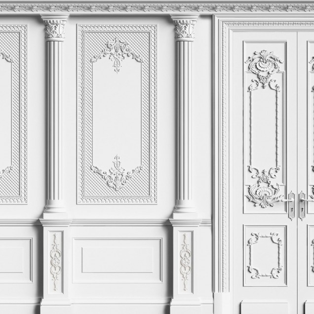 Tapet modern cu design de usi din lemn cu decoratiuni.