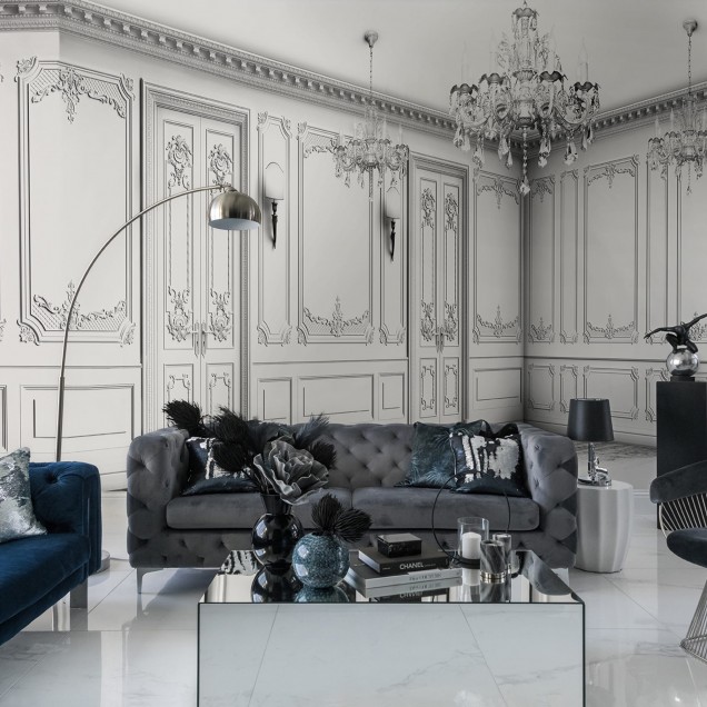 Tapet cu design clasic elegant, cu elemente decorative elaborate, perfect pentru a crea un decor sofisticat în orice cameră.