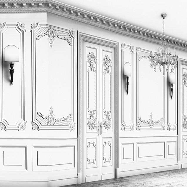 Tapet cu design clasic elegant, cu elemente decorative elaborate, perfect pentru a crea un decor sofisticat în orice cameră.