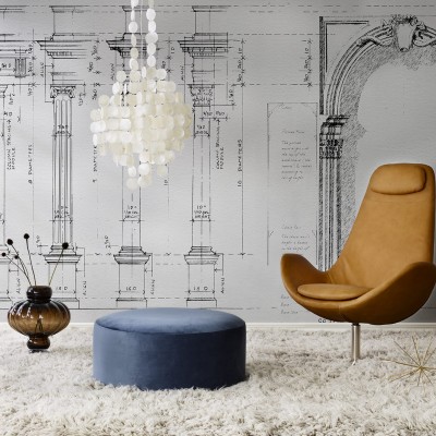 Tapet cu design minimalist, schiță a coloanelor și a arhitecturii clasice.