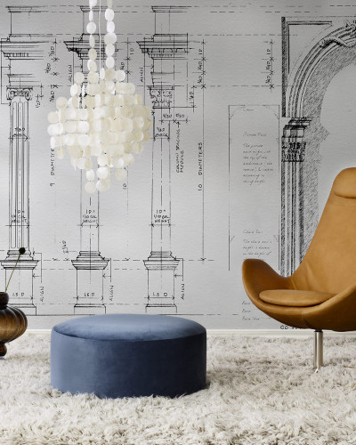 Tapet cu design minimalist, schiță a coloanelor și a arhitecturii clasice.
