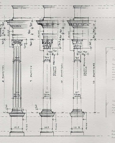 Tapet cu design minimalist, schiță a coloanelor și a arhitecturii clasice.