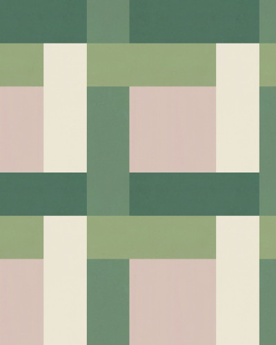 Tapet geometric modern cu un model simplu și elegant, în nuanțe de verde și crem.