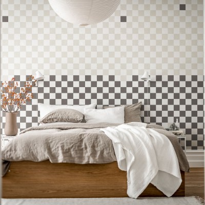 Tapet cu model geometric Pixels, Black & White, cu pătrate albe și gri.