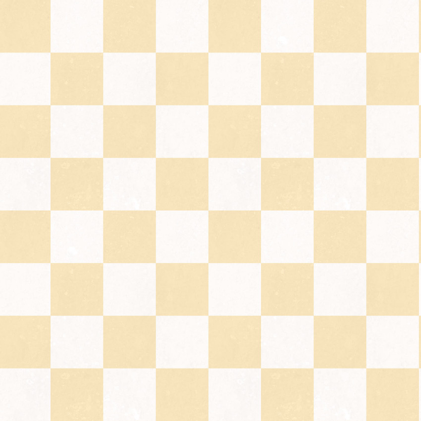 Tapet geometric cu motive de tabla de sah, galben si alb, intr-un interior modern