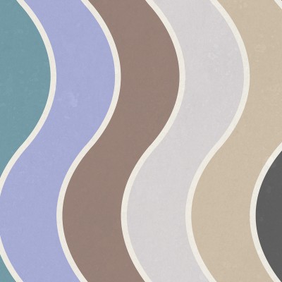 Tapet cu design abstract Seventies Waves, Rainbow, cu unde groase si curbate, in culori pastelate.