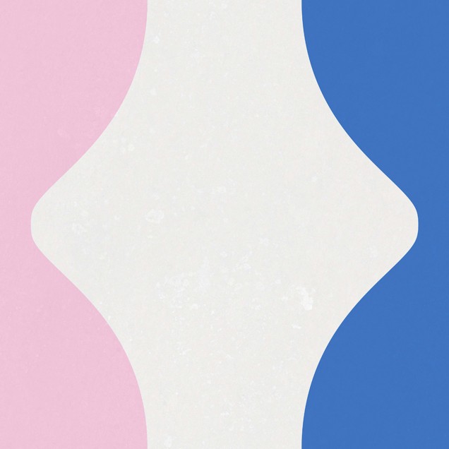 Tapet Wobbly, Blue & Pink, cu model abstract ondulat în nuanțe de albastru și roz.