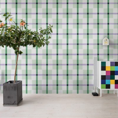 Tapet geometric cu model de pătrat în nuanțe de verde și lavandă