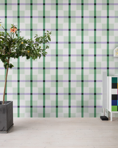 Tapet geometric cu model de pătrat în nuanțe de verde și lavandă