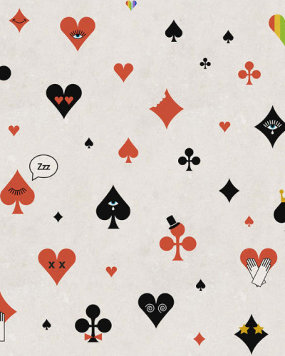 Wallpaper Poker Face Roșu cu simboluri de cărți de joc