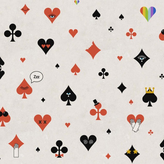 Wallpaper Poker Face Roșu cu simboluri de cărți de joc