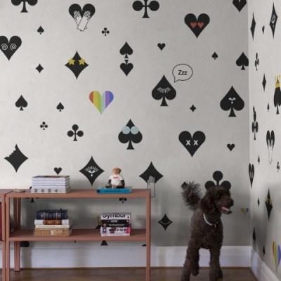 Tapet cu design Poker Face, Negru, cu semne de joc de carti in negru