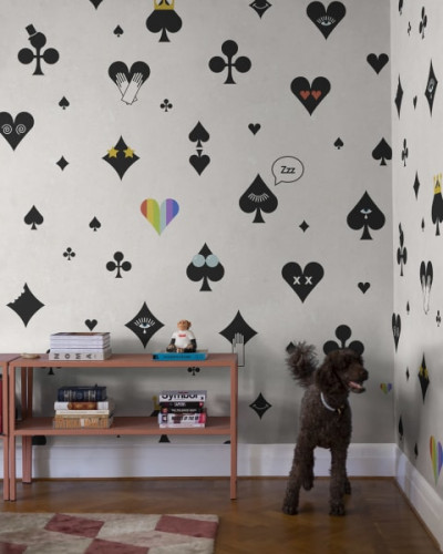 Tapet cu design Poker Face, Negru, cu semne de joc de carti in negru