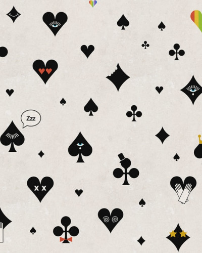 Tapet cu design Poker Face, Negru, cu semne de joc de carti in negru