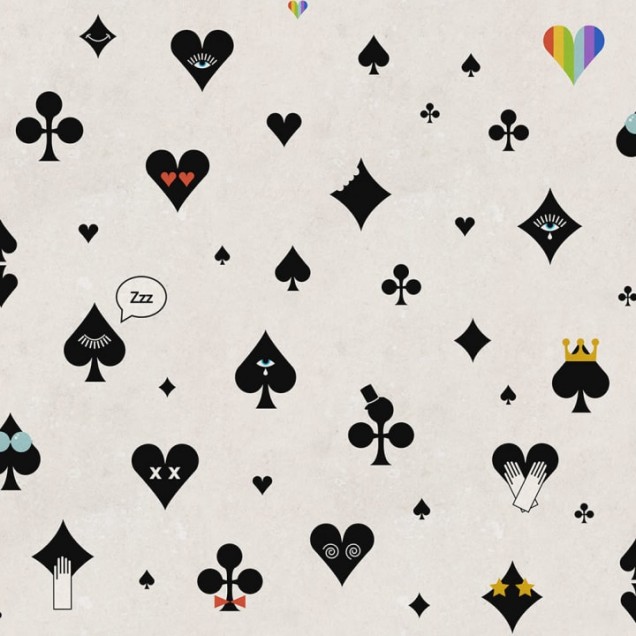 Tapet cu design Poker Face, Negru, cu semne de joc de carti in negru