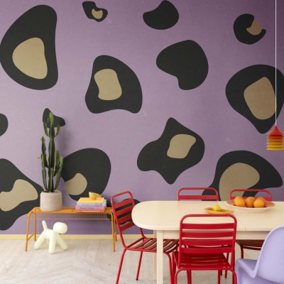 Tapet Giant Leopard, Lilac cu imprimeu abstract de leopard, in culori liliac si negru.