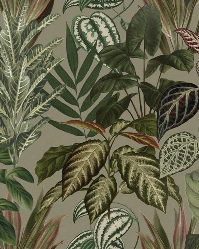 Tapet Mischievous Jungle, Sand, cu un design exotic, frunze mari și bogate, perfect pentru un decor tropical